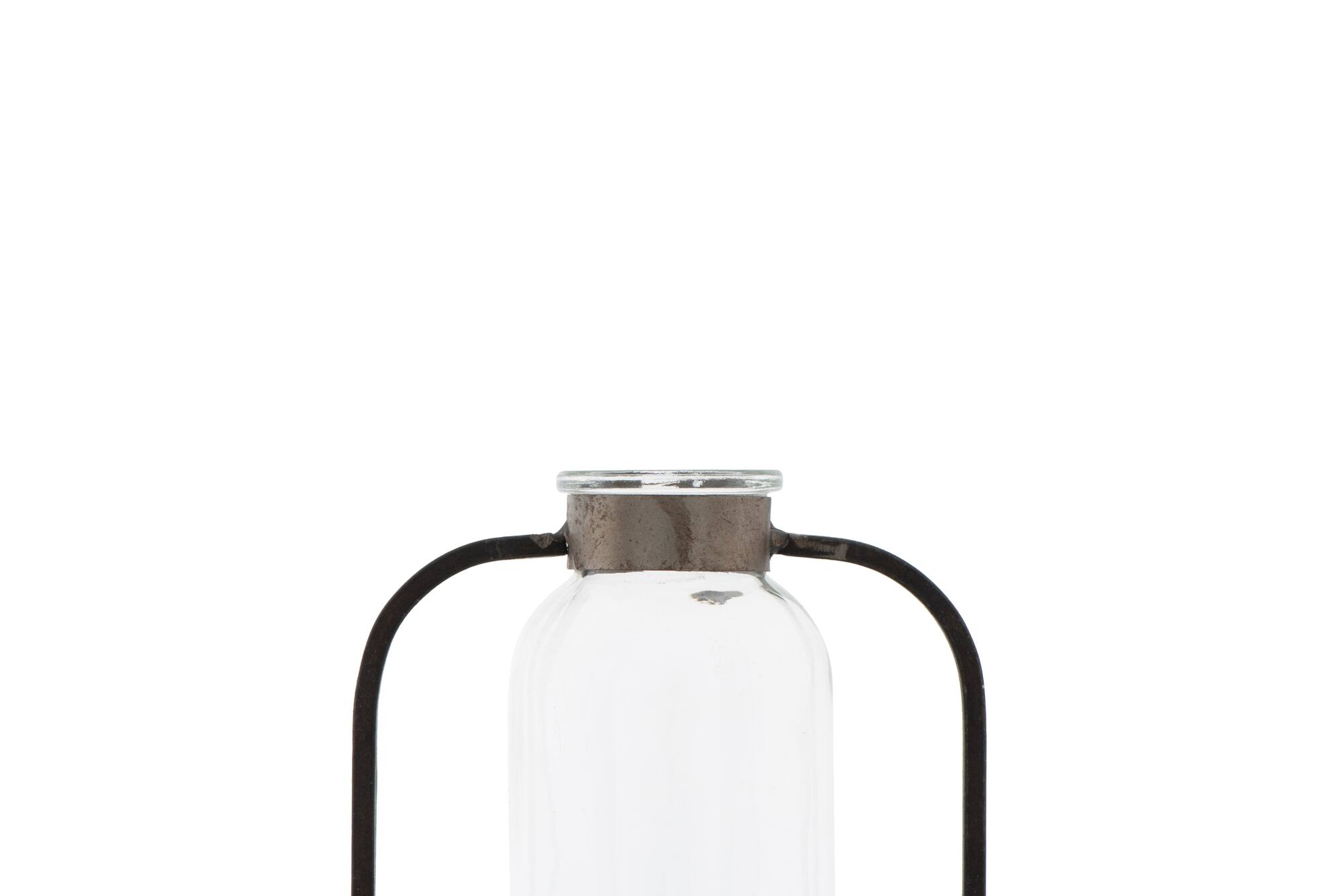 Hello Honey® 8.5" Clear Glass Vase in Black Metal Stand